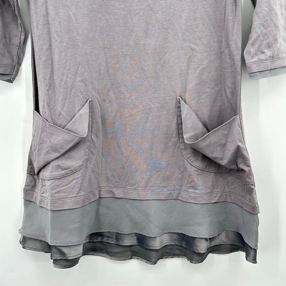 LOGO by Lori Goldstein Gray Jersey Tunic w/ Layered Satin Chiffon Hem 2XSP - Picture 3 of 10